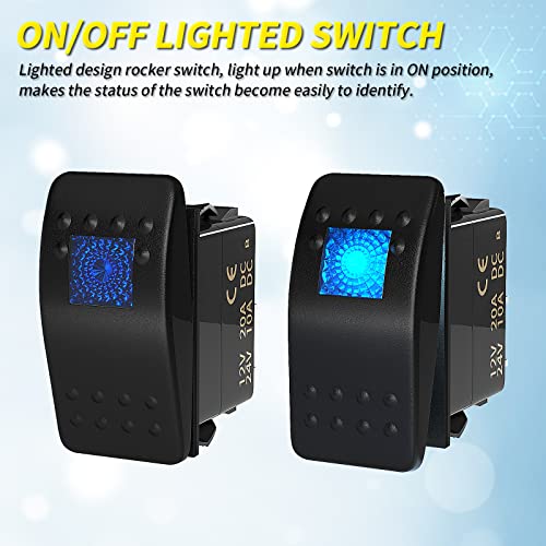 Joinfworld Marine Rocker Switch 12V 24V Lighted Rocker Switch 12 Volt 20A Blue Led 3 Pin Spst On/Off Waterproof For Boat Utv Rzr Atv Car Automotive -2Pcs #TOP2