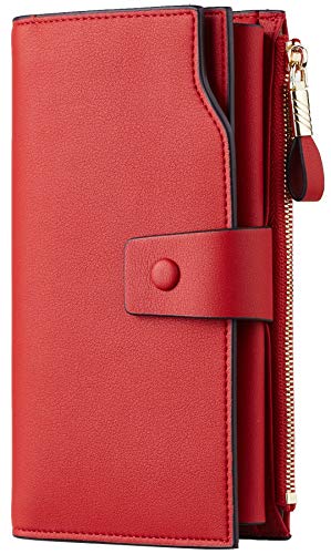 Travelambo Womens RFID Blocking Large Capacity Luxury Waxed Genuine Leather Clutch Wallet Multi