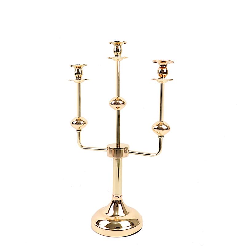BalsaCircle 20 in Gold 3 Arm Metal Candelabra Taper Candle Holder Centerpiece Wedding Party Events Reception Decorations Supplies