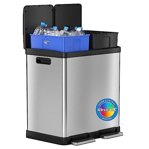 iTouchless 16 Gallon Kitchen Dual Step Trash Can & Recycle Bin, Stainless Steel, includes 2 x 8 Gallon (30L) Removable Inner Buckets, Soft Close Lid and Airtight, for Home, Office, Business