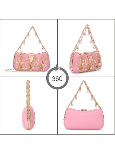 Image of TOOBA Handicraft Clutch Purse For Women with Sleek Design Embroidered Leaf Clutch| Trendy Stylish Bridal, Party, Wedding Sling Bag