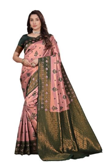 Image of Traditional Banarasi Silk 5.50 Meter Saree With 0.8 Meter Unstitched Blouse Piece For Wedding, Family Function, Festival And Special Occasion