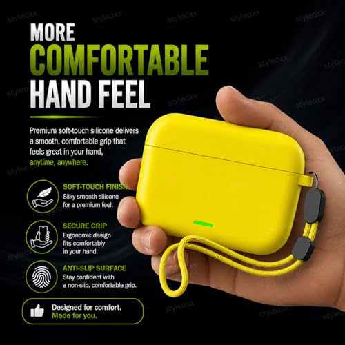 Image of Anvique Silicone Case Cover for Realme Buds T500 Pro, Shockproof Protective Earbuds Cover with Keychain Hook, Anti-Scratch Soft Silicone Skin, Full Body Protection Case (Yellow Lanyard)