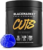 BLACKMARKET CUTS Pre Workout - Flavored Energy Powdered Drink Mix for Men & Women, Great for Muscle Definition, Fat Burning, Thermogenic, Creatine Free, (Blue Razz, 30 Servings)