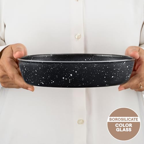 Image of Borosil 700 ml Baking & Serving Oval Shape Dish | Borosilicate Glass Bakeware and Serveware Tray | Microwave, Oven & Dishwasher Safe Bowl | Transparent Container (Pebble Black)