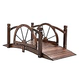 Outsunny 1.5M Wooden Garden Bridge Decorative Arc Footbridge with Safety Guardrail Outdoor Lawn Pond Bridge Walkway...