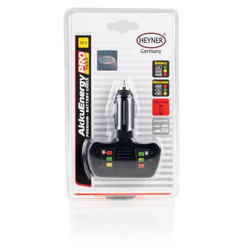 HEYNER® Testeur de batterie 12 V Voltmètre/Testeur avec LED pour allume-cigare Akku Energy TEST Tension de batterie pour voiture Caravane etc.