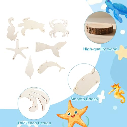 burkfeeg 12er Set Meertier Windspiel Holz Bastelset Kinder, Windspiel Bastelset Kinder Ozeantiere Klangspiel Kreativsets, Geschenk für Geburtstag, Schule, Party