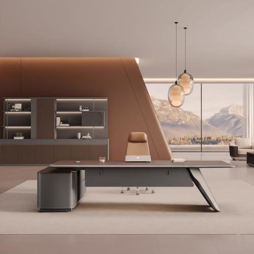 Image of Lakdi The Furniture Co Handcrafted Modern Executive Director Table for Office with Integrated Storage, Wire Manager Office Table - LDL-753