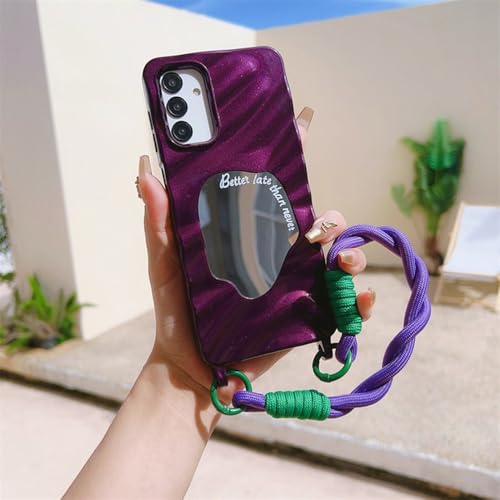 Coque Samsung Galaxy avec lanière et miroir effet vague violet en silicone souple