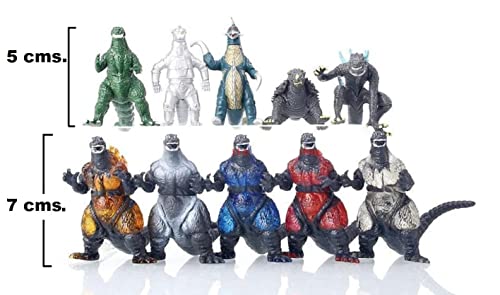 De-Lite™ Action Figures Soft Touch Vinyl Plastic Collectible Model Toys… (God-Zilla 10 Pieces Set, Multicolour, 3-7cm)