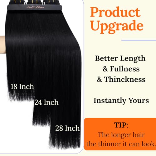 Image of Full Shine 28 Inch Sew In Hair Extensions Real Human Hair Color Dark Brown Weft Extensions Soft Silky Hair 180G Sew In Extensions Remy Hair Weft Invisible Human Hair For Women