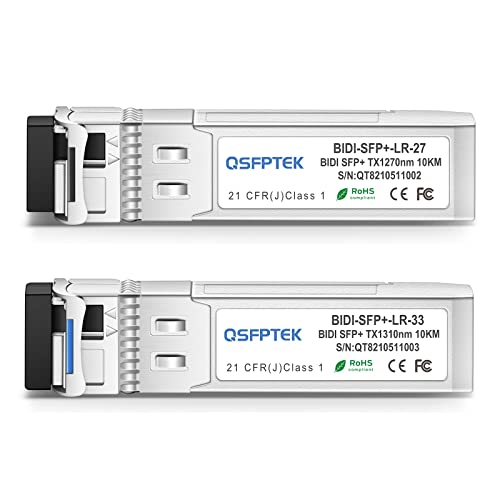 Image of QSFPTEK 10G SFP+ Bidi Transceivers LC Single-Mode Module for Cisco SFP-10G-BXD-I (1330nm-TX /1270nm-RX) / SFP-10G-BXU-I (1270nm-TX /1330nm-RX),10KM, DDM Ubiquiti UniFi, Mikrotik, Netgear - 10 Pair