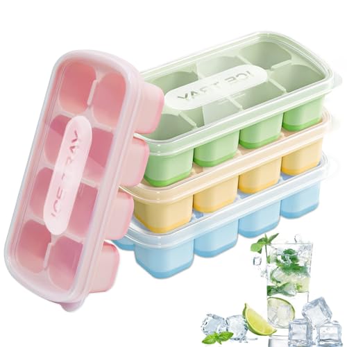 Exsink Bacs à Glaçons en Silicone, Lot de 4 Moules avec Couvercle, Empilables, Lavables au Lave-vaisselle, Pour Cocktails, Whisky, Vin, Fruits, Purées, Sans BPA