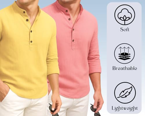 Image of DEELMO Combo of Men's Cotton Blend Solid Regular Fit Full Sleeve Short Kurta | Men's Trendy Short Kurta Pack of 2