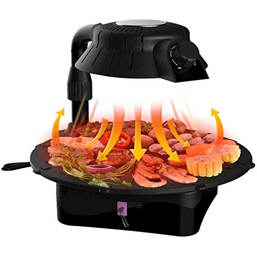 HOABBR Barbecue Grill Smokeless and Fat-Free Grill Rotation, Electric Grill-Electric Grill with Hot Pot, Non-Stick Coating Surface, Hot Pot with Glass Lid, Black
