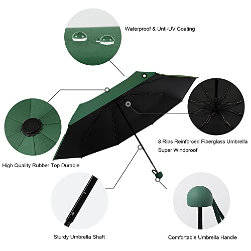 Time Lover Mini Windproof Folding Travel Umbrella, Sun & Rain Umbrellas, Compact Portable For Women Men (Dark Green) #TOP3