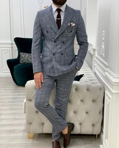 ORBITRAY Men's Double Breasted Peaked Lapel Slim Fit Prom Men Suits 2025 Striped Three Pieces Men Suits2