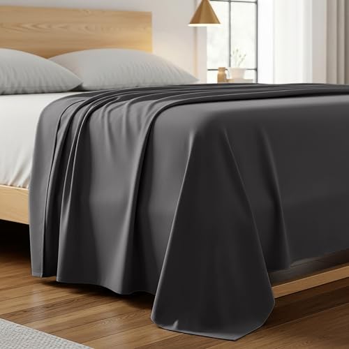 Mellanni King Size Flat Sheet - Iconic Collection Bedding - Hotel Luxury, Extra Soft, Cooling - Wrinkle, Fade, Stain Resistant - 1 Flat Sheet Only (King, Gray)