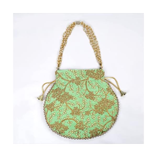 RDK SON'S Rajasthani Embroidery Women Potli Bag with Pearl Beaded Handle For Wedding, Gifting, Party Function - Image 3