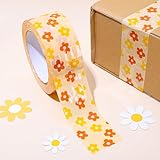 Whaline Boho Flower Packing Tapes Groovy Daisy Pattern Duct Tapes Waterproof Floral Printed Packing Shipping Tapes Sticky Gift Wrapping Tapes for Small Business Box Cartons Sealing