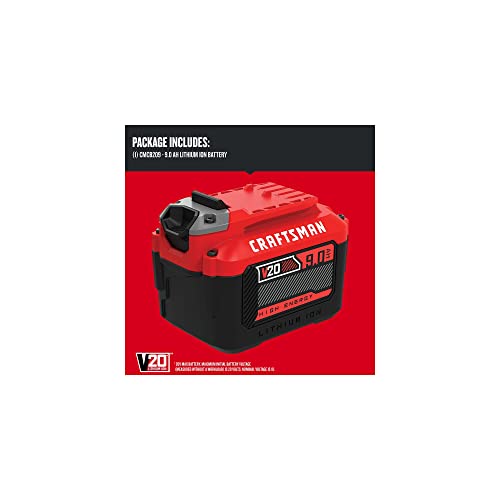 Image of CRAFTSMAN V20 Lithium Ion Battery for Power Tools, 9 Ah, LED Charge Indicator (CMCB209)