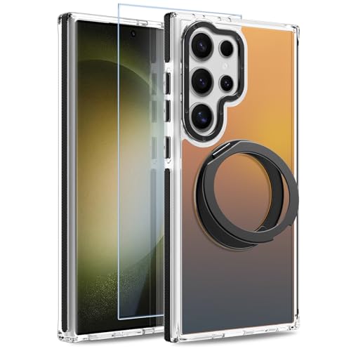 Image of Magnetic for Samsung Galaxy S23 Ultra Case with 360 Stand [Compatible with Magsafe] [Fluorescent Design] [1 Screen Protector] Slim Translucent Matte Case for Galaxy S23 Ultra 6.8 inch, Black
