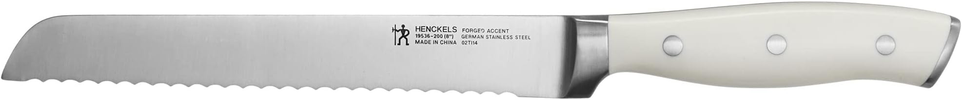 Forged Accent Razor-Sharp 8-inch Bread Knife, Cake Knife, White Handle, German Engineered Informed by 100+ Years of Mastery