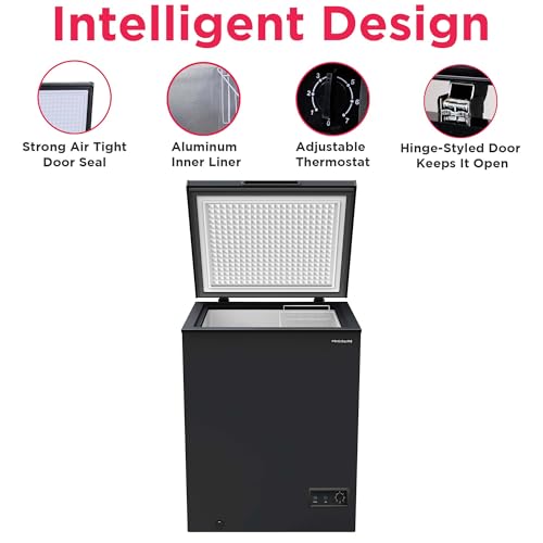 Image of FRIGIDAIRE EFRF5003-BLACK Chest Deep Freezer-Garage-Ready, 5.0 Cu. Ft. Capacity, Black-Adjustable Thermostat-Removable Vinyl Coated Wire Basket-Easy Defrost Drain