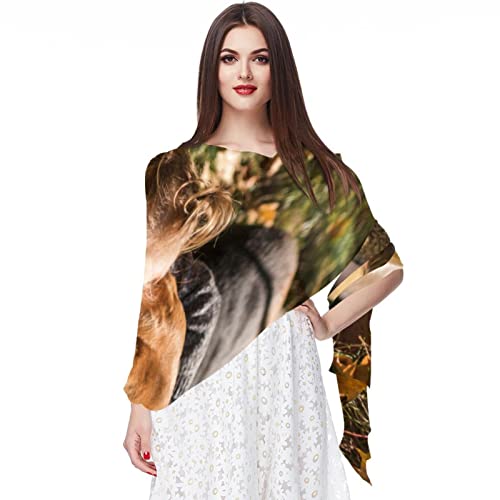 Foulard en mousseline de soie colorée pour femme au motif chien chic