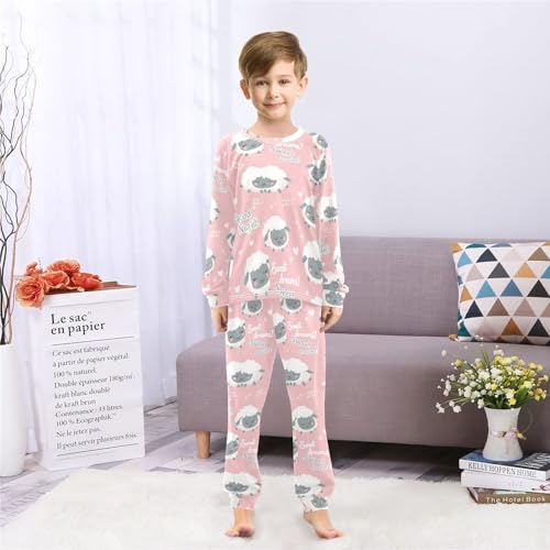 Sheep Pattern Soft Pajama Set for All Seasons,Breathable Pjs Long Sleeve Sleepwear,Comfy Loungewear 2 Piece Underwear Set 4T4