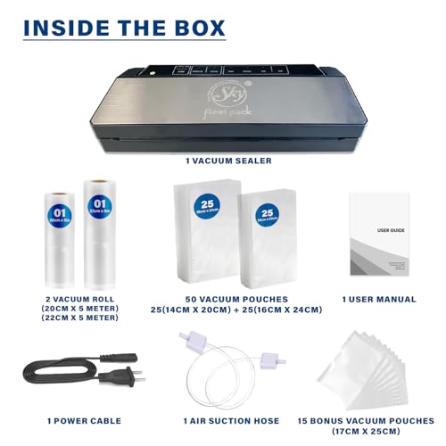Image of Vacuum Sealer Machine With 2 Vacuum Rolls & 50 Vacuum Pouch | Automatic Dry & Wet Sealing | Stainless Steel Cover | For Food Packing Home & Small Business
