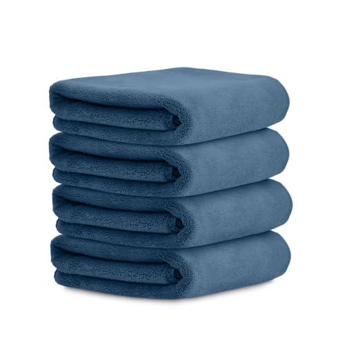 Image of HOUSSE Microfiber Face Towels | Ultra Absorbent, Odour-Free, Quick Dry 450 GSM Face Towel for Home, Gym, Travel, Running and Personal Use | 30x30 cm | Set of 4 in One Colour (Indian Teal, Pack of 4)