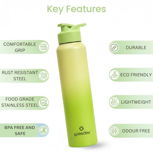 Image of Speedex Stainless Steel Metal Water Bottle 1 Ltr 1000 ml, BIS Approved, Leak Proof Sipper Cap Bottle for Office, School, Gym, Travel, Daily Use for Men, Women, Kids, Adults, Lime Green, Set of 3