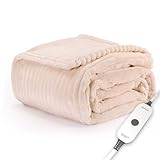 Sunbeam Electric Throw Royal Posh Velvet Heated Blanket, 4 Heat Settings, 4-Hour Auto Shut-Off, Fast Heating, Lush, Silky, and Ultra Comfy, Ribbed Champagne Color, 50' x 60'