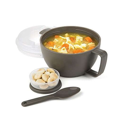 Prep Solutions by Progressive Microwave Soup On-the-Go, Gray - PS-91GY Leak-Proof, Cool-Touch Handle, Spoon Inlcuded