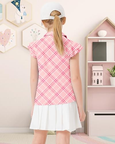 Image of Soneven Girls Ruffle Sleeve Polo Shirts V-Neck Golf Tennis T-Shirts Uniform Shirts Quick Dry for 4-14 Years