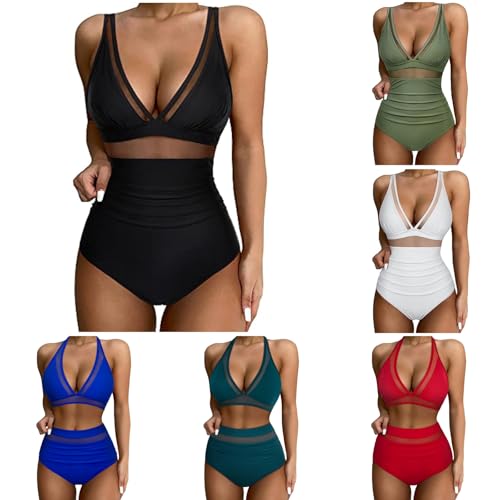 Bañador de Una Pieza Mujer Reductores Vientre Plano Traje De Baño De Malla Cuello en V Sexy Bañadores Push Up Acolchado Ropa de Baño