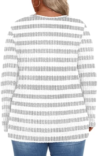 Image of HOTGIFT Womens Plus Size Sweater Tops Long Sleeve Crewneck Casual Tunic Shirts Buttons XL-5XL Blouse Soft Comfy Fashion