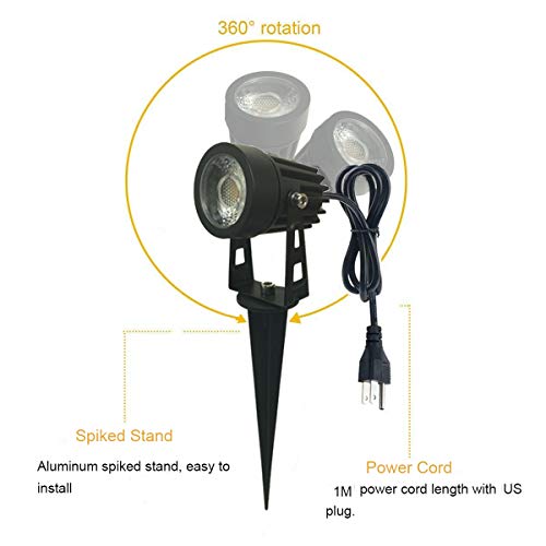 Onerbuy Bright Outdoor Led Landscape Lighting 5W Cob Garden Wall Yard Path Lawn Light Lamp With Spiked Stand And Power Plug, Pack Of 2 (Mini - Cool White) #TOP2