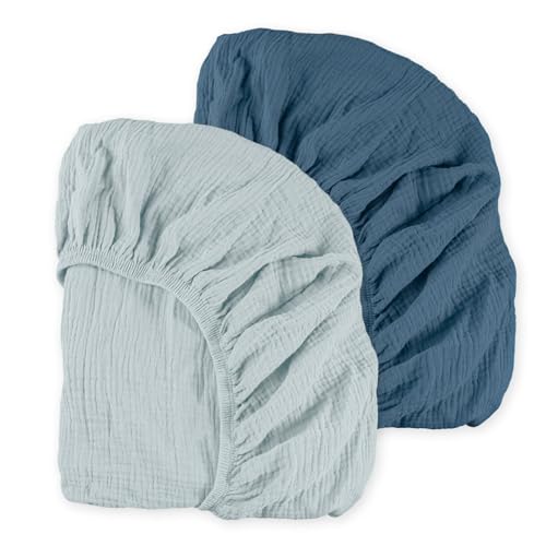 Image of Muslin Mini Crib Sheets, 2 Pack for Baby Boy and Girl, Soft Breathable Stretchy Baby Pack N Play Mattress and Mini Cribs Sheet, Universal Fitted Portable/Mini Crib Mattresses (Bright Colors)