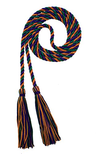 Image of Graduation Honor Cord - Purple /DK Green /Orange - Every School Color Available - Made in USA