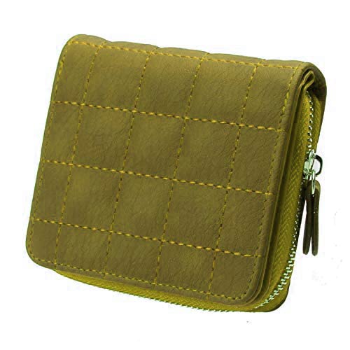 AlexVyan Women's White Check Pattern Bi-Fold Wallet - PU Leather Card Holder With Zipper & Button Lock