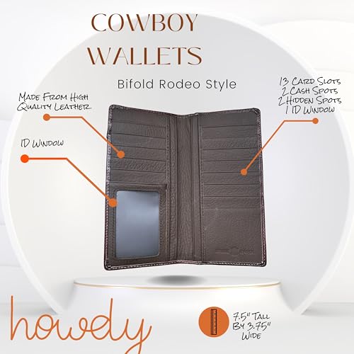 Long Leather Wallet – Embossed Rooster Design – Laser Cut Floral Pattern – Bi-Fold Western Wallet for Men – Ranch Style Rodeo Leather Wallet3