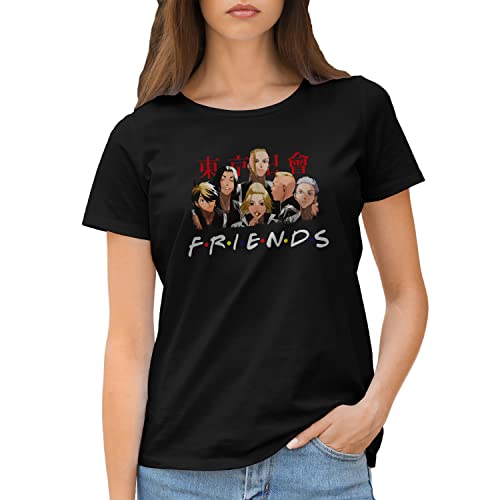 GR8Shop Tokyo Revengers Friends Inspired TV Series Color Artwork Camiseta de Mujer Negra Size M