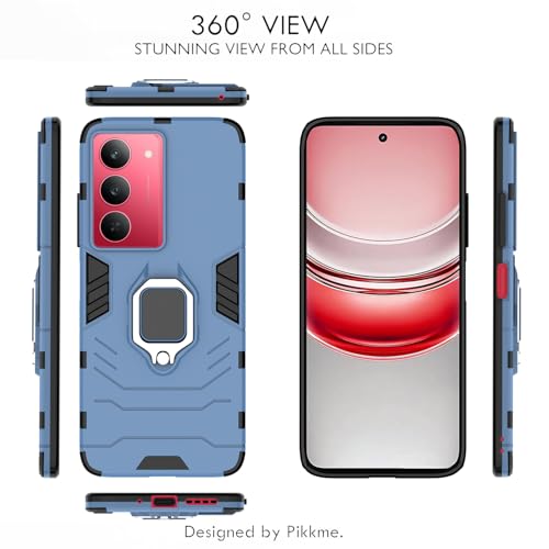 Image of Pikkme Back Cover for Realme Narzo 80x 5G / Realme P3x 5G / Realme 14X 5G | 360 Protection | Ring Holder | Kickstand | Tough Armor Case (Blue)