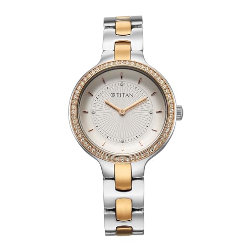 Image of Titan Glamour Quartz Analog White Dial Two Toned Stainless Steel Strap Watch for Women