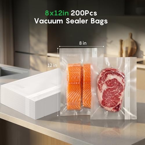 Image of FRESKO 200 Pack Quart 8 inchx12 inch Vacuum Sealer Bags, BPA Free Heavy Duty PreCut, Great for Sous Vide, Everyday Meal Prep & Freezer Storage