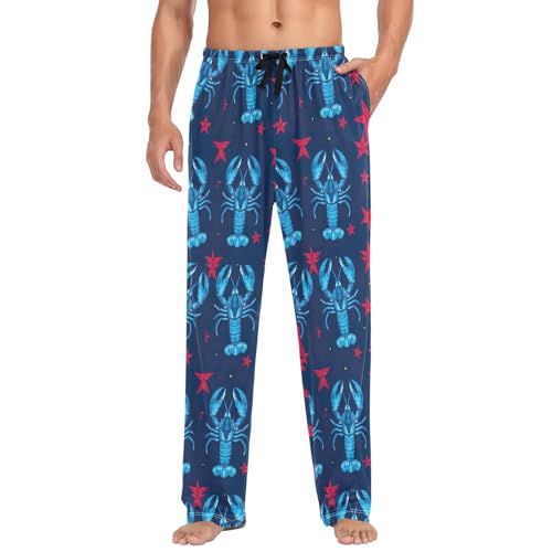 Blue Lobster Star Men's Pajama Pants Breathable Decorative Men Pajama Bottoms S
