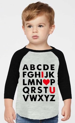 Image of Kids Valentines Shirt Boys Girls Valentine's ABC I Love U Heart Heart XO XO Graphic Tees Raglan Toddler Long Sleeve Tops